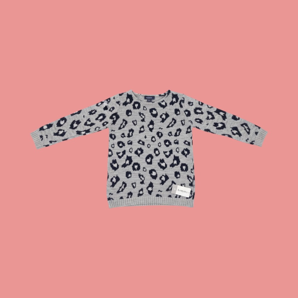 Carters Girls Navy Gray Leopard Print Long Knit Sweater Tunic Size 6 NWT